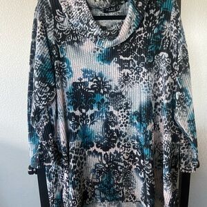 Grace Cowl Neck Floral Sweatshirt - Teal and Black